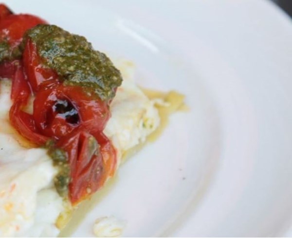 Roasted halibut Ligurian style