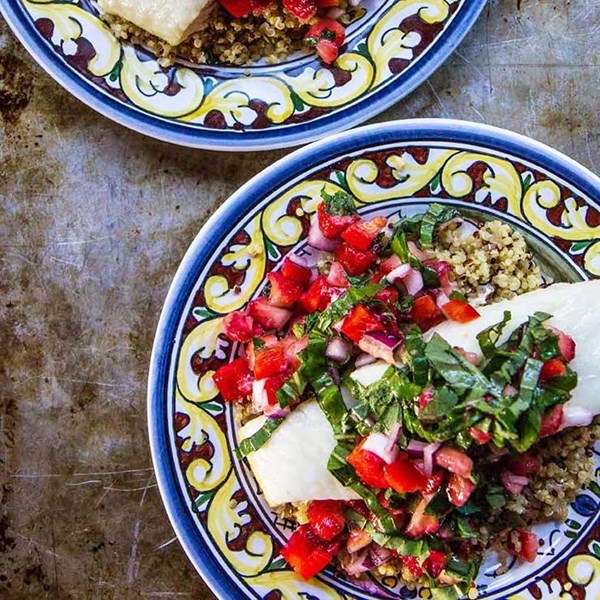 Roasted halibut with strawberry-basil salsa