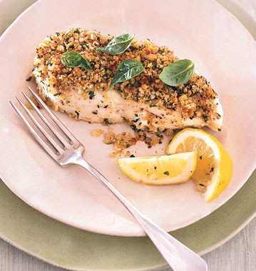 Roasted halibut with walnut crust
