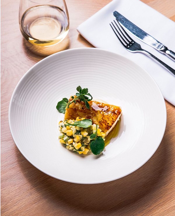 Roasted hapuku with sweetcorn succotash