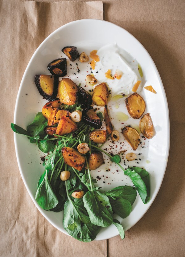 Roasted heirloom carrots with argan oil, hazelnuts & yogurt dressing