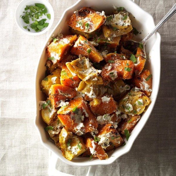 Roasted herbed squash with goat cheese
