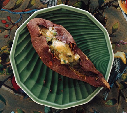 Roasted Japanese sweet potatoes with scallion butter