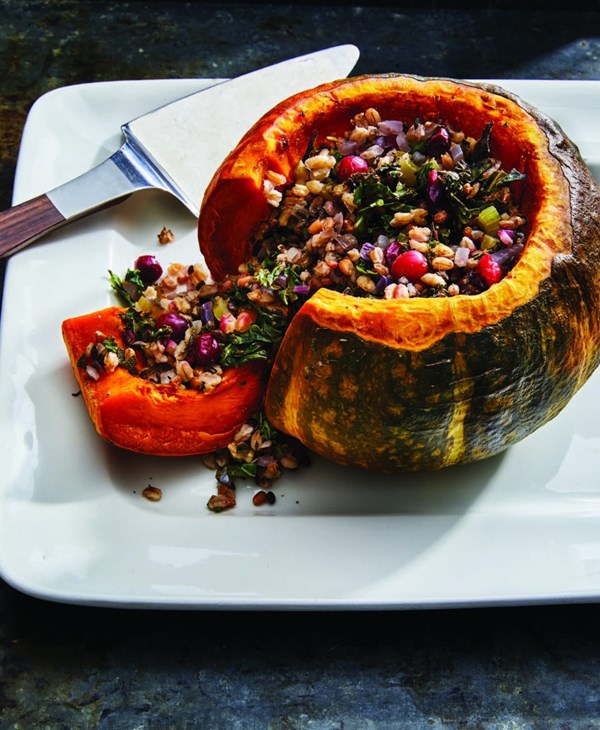 Roasted kabocha with kale-cranberry stuffing