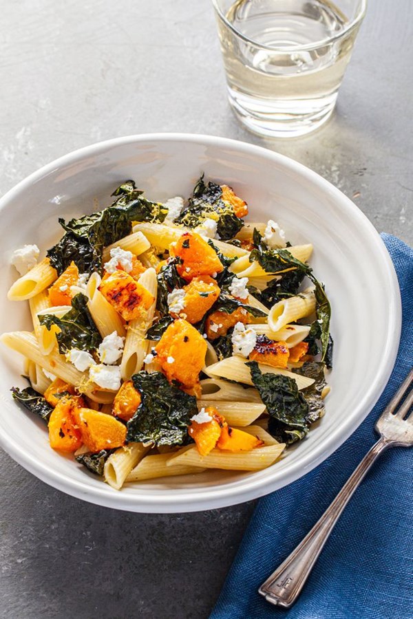 Roasted kale and butternut squash pasta