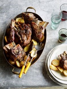 Roasted kid with roasted baby potatoes (Capretto alla Bresciana)