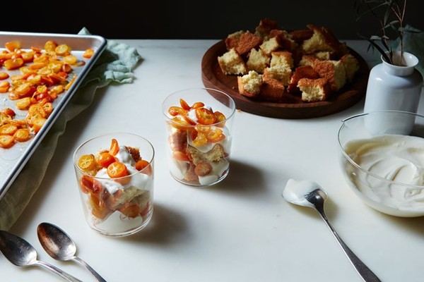 Roasted kumquat trifle