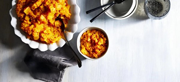 Roasted kuri and golden beet mash