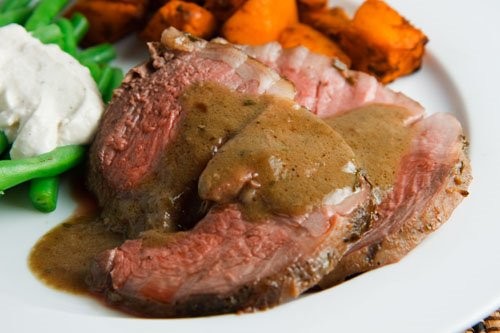 Roasted lamb in coffee sauce
