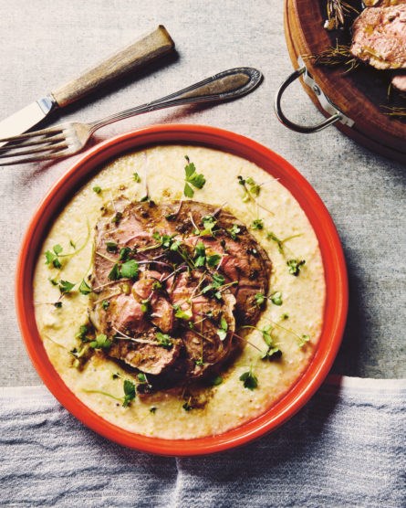 Roasted lamb leg and creamy ricotta polenta [Twist by Roger Mooking / Roger Mooking]