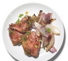 Roasted lamb with jam, chile and red onions