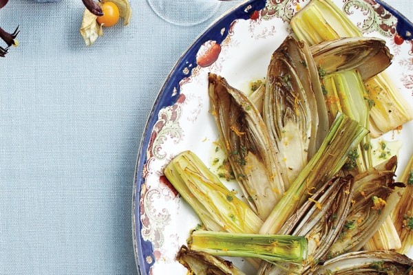 Roasted leek and endive with citrus dressing
