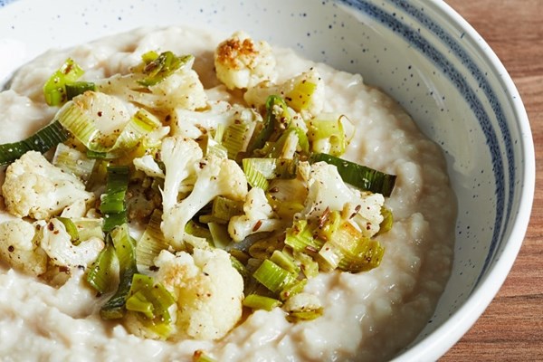 Roasted leeks and cauliflower