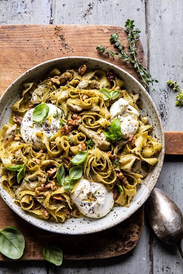 Roasted lemon artichoke and browned butter pasta