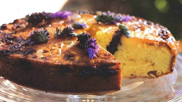 Roasted lemon cake with lavender syrup