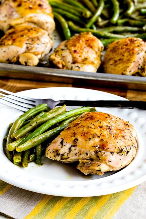 Roasted lemon chicken and green beans sheet pan meal