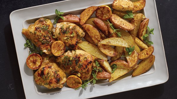 Roasted lemon chicken thighs and potatoes