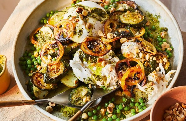 Roasted lemon, courgette & burrata salad
