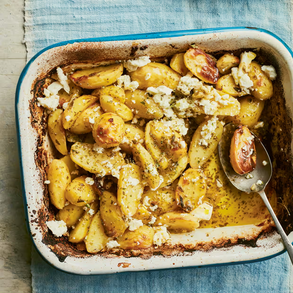 Roasted lemon, oregano and feta potatoes