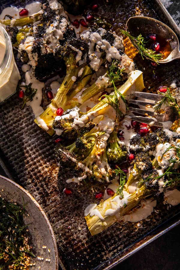 Roasted lemon Parmesan broccoli with garlicky tahini
