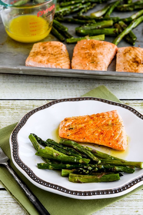 Roasted lemon salmon and asparagus sheet pan meal 