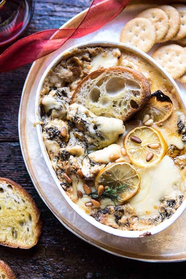 Roasted lemon spinach and artichoke dip