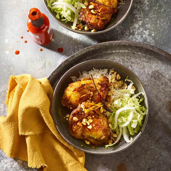 Roasted lemongrass and turmeric chicken steaks