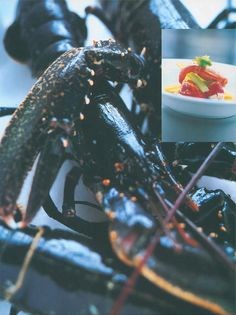 Roasted lobster with dried citrus fruits on a bed of lettuce and braised celery and lobster juice