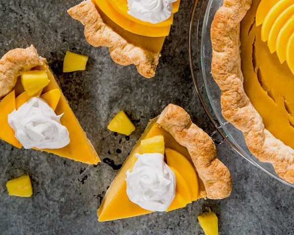 Roasted mango and pineapple pie