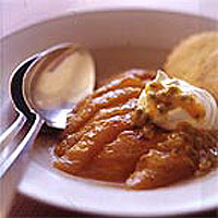 Roasted mango with passion fruit and creme fraiche 