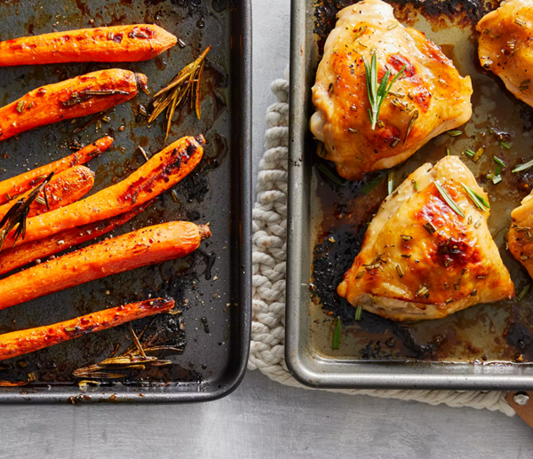Roasted maple-glazed chicken & carrots
