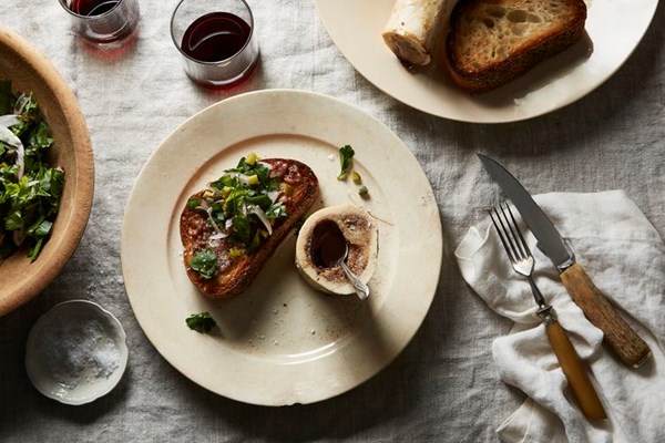Roasted marrow bones with parsley salad & toast