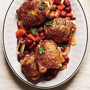 Roasted Moroccan-spiced chicken with grapes