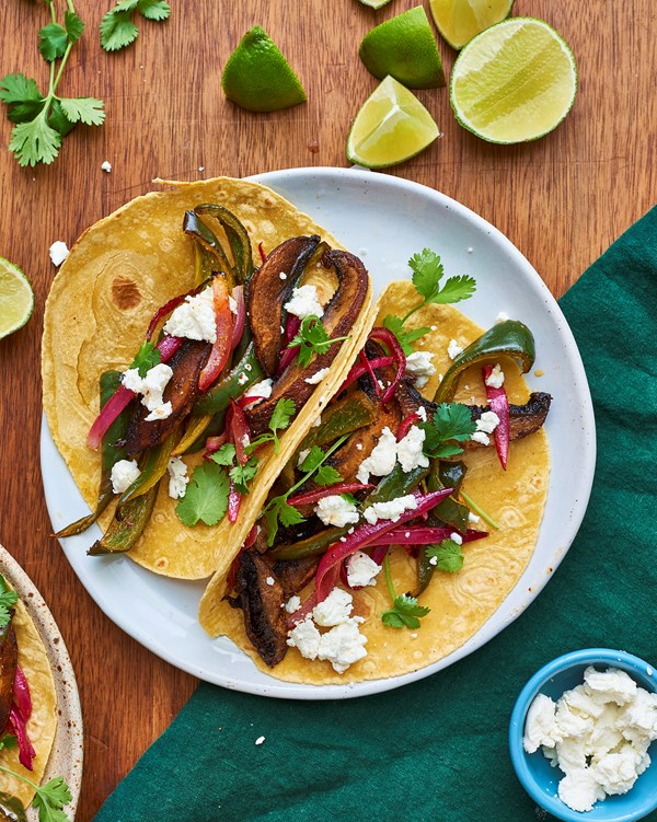 Roasted mushroom and poblano tacos