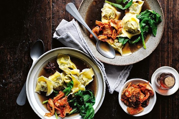 Roasted mushroom broth with mushroom dumplings