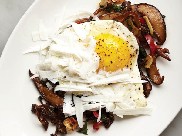 Roasted mushrooms with bacon and eggs from 'Downtown Italian' (Cook the Book)
