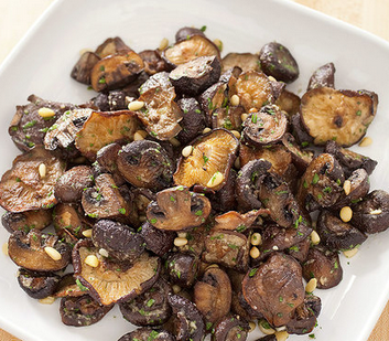 Roasted mushrooms with Parmesan and pine nuts