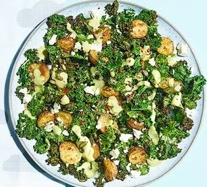 Roasted new potato, kale & feta salad with avocado