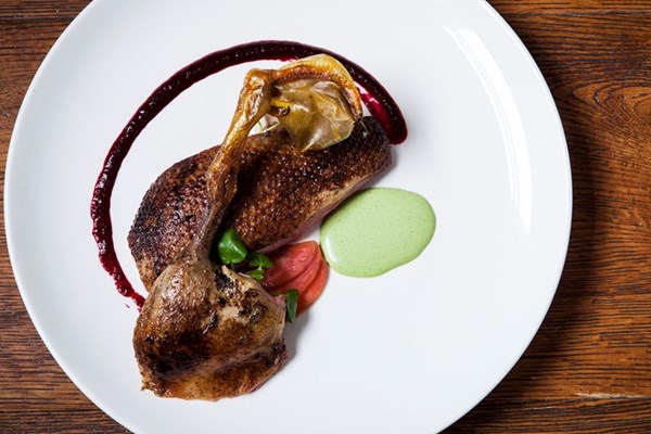  Roasted Norfolk mallard, salted plums and watercress