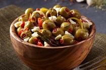 Roasted olives with queso
