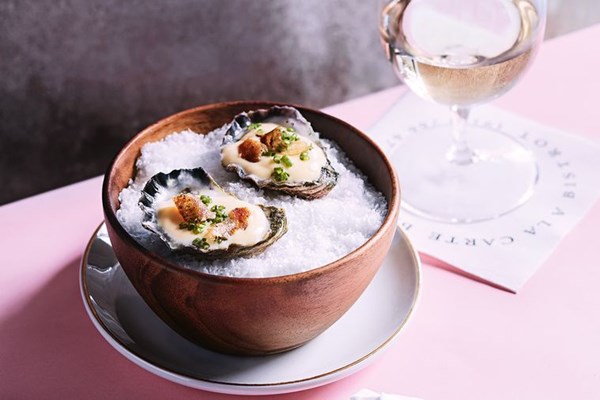 Roasted oysters with chicken fat Hollandaise
