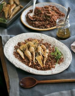 Roasted parsley root with red quinoa