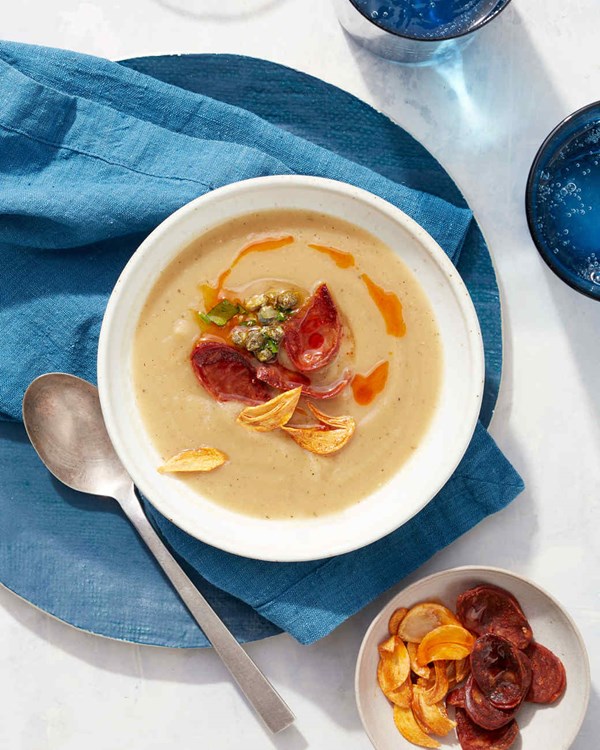 Roasted-parsnip soup with chorizo