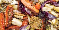 Roasted parsnips and sweet potatoes with caper vinaigrette