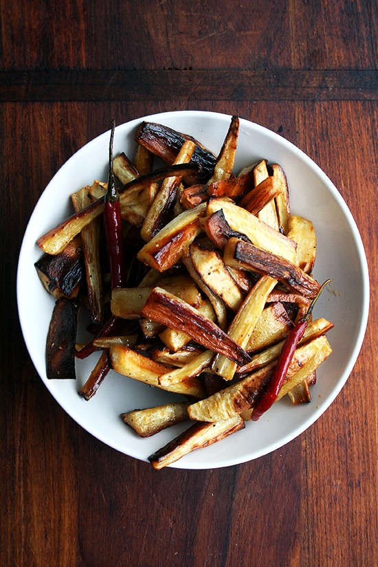 Roasted parsnips with chili-maple butter