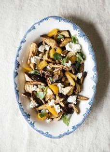 Roasted parsnips with fresh goat cheese, pecans, and pickled apricots
