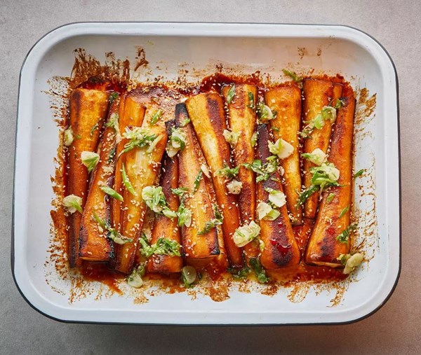 Roasted parsnips with gochujang butter