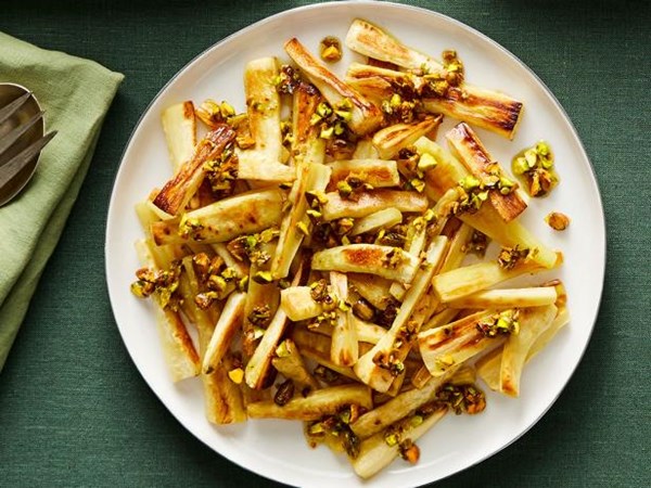 Roasted parsnips with lemon-pistachio oil