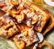 Roasted peach & Gorgonzola pizza