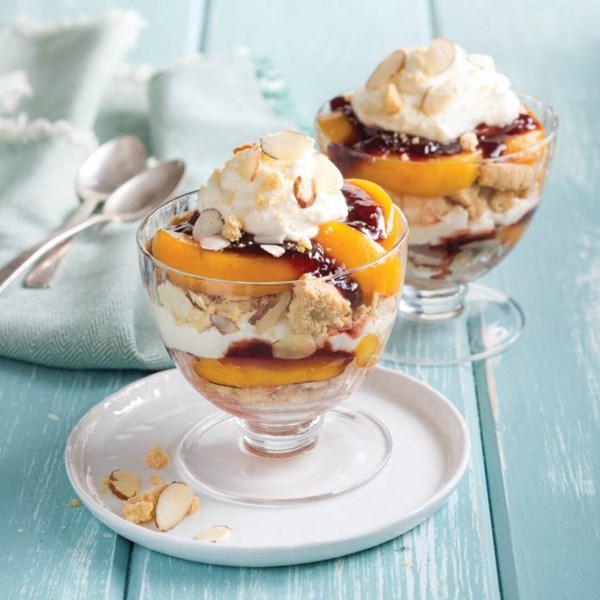 Roasted peach and raspberry parfaits